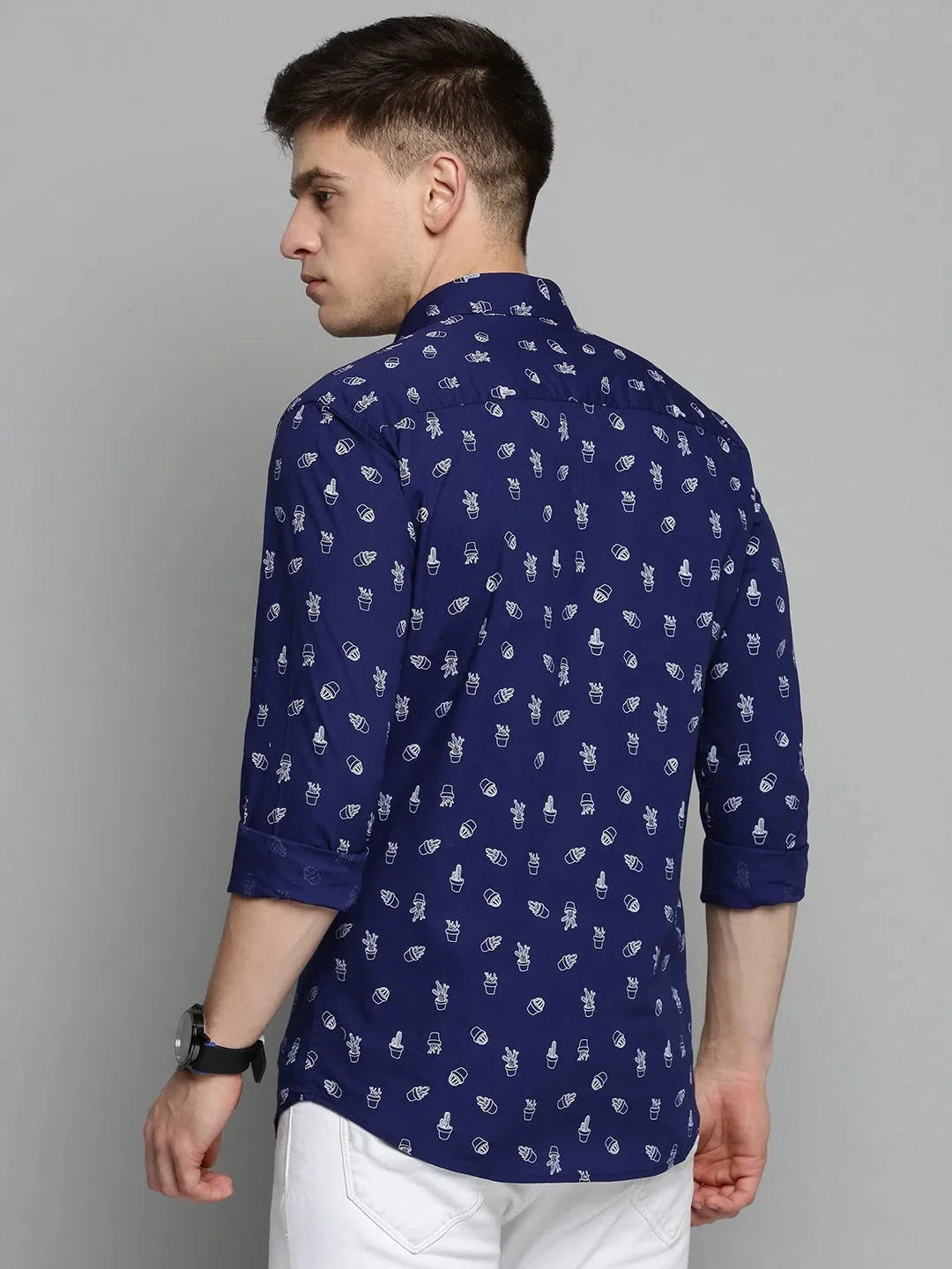 Trendy Navy Printed Mens Shirt - DesiQlo Cotton Casual Shirt