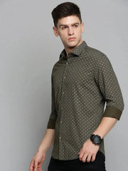 Men Green Printed Casual Shirt-BENTONPRINT-4032-Olive