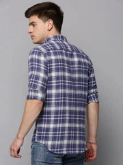Men Blue Checked Casual Shirt-COLLINSCHECKS-4041-Blue