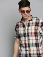 Men Beige Checked Casual Shirt-NICKCHECKSTWILL-1890-Cream