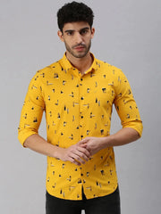 Men Mustard Printed Casual Shirt-STANDARDPRINT-1303-Mustard