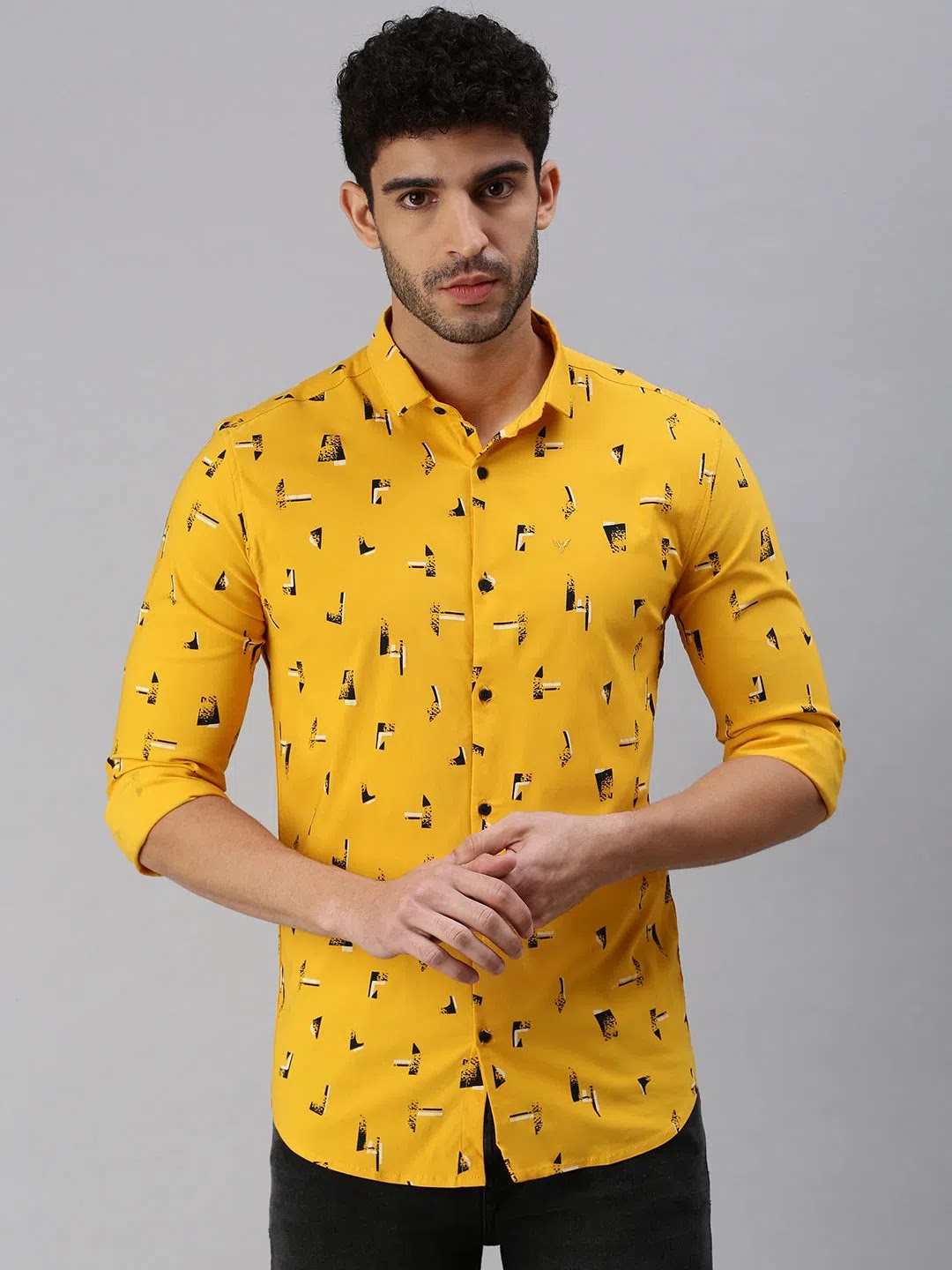Mustard Printed Mens Shirt - DesiQlo Casual Cotton Polo Shirts
