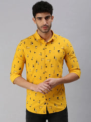 Men Mustard Printed Casual Shirt-STANDARDPRINT-1303-Mustard