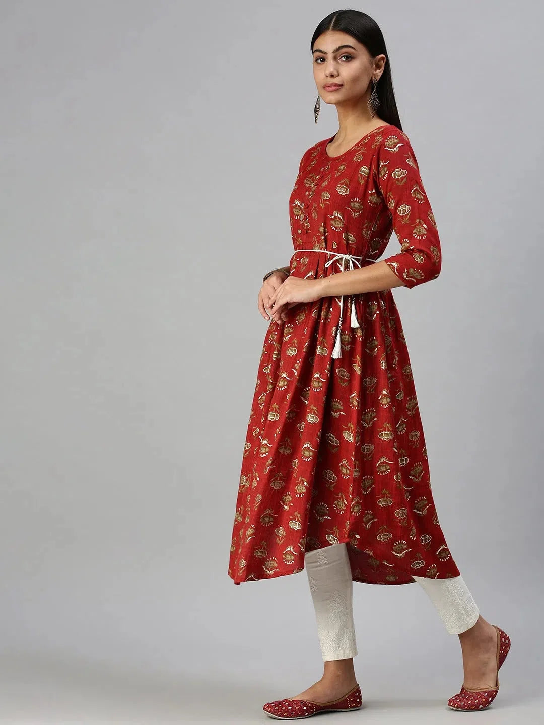 Women's Red Printed A-Line Kurta | Trendy Indian Kurtis Online