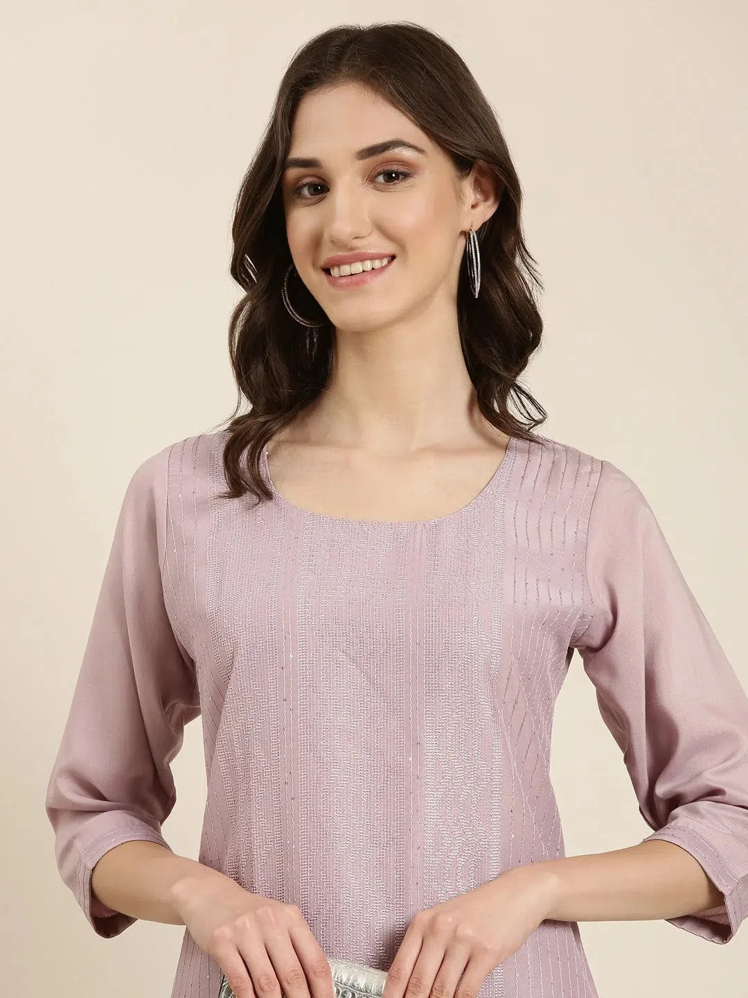 Lavender Embellished Indian Kurta for Ladies - Cotton Kurtas
