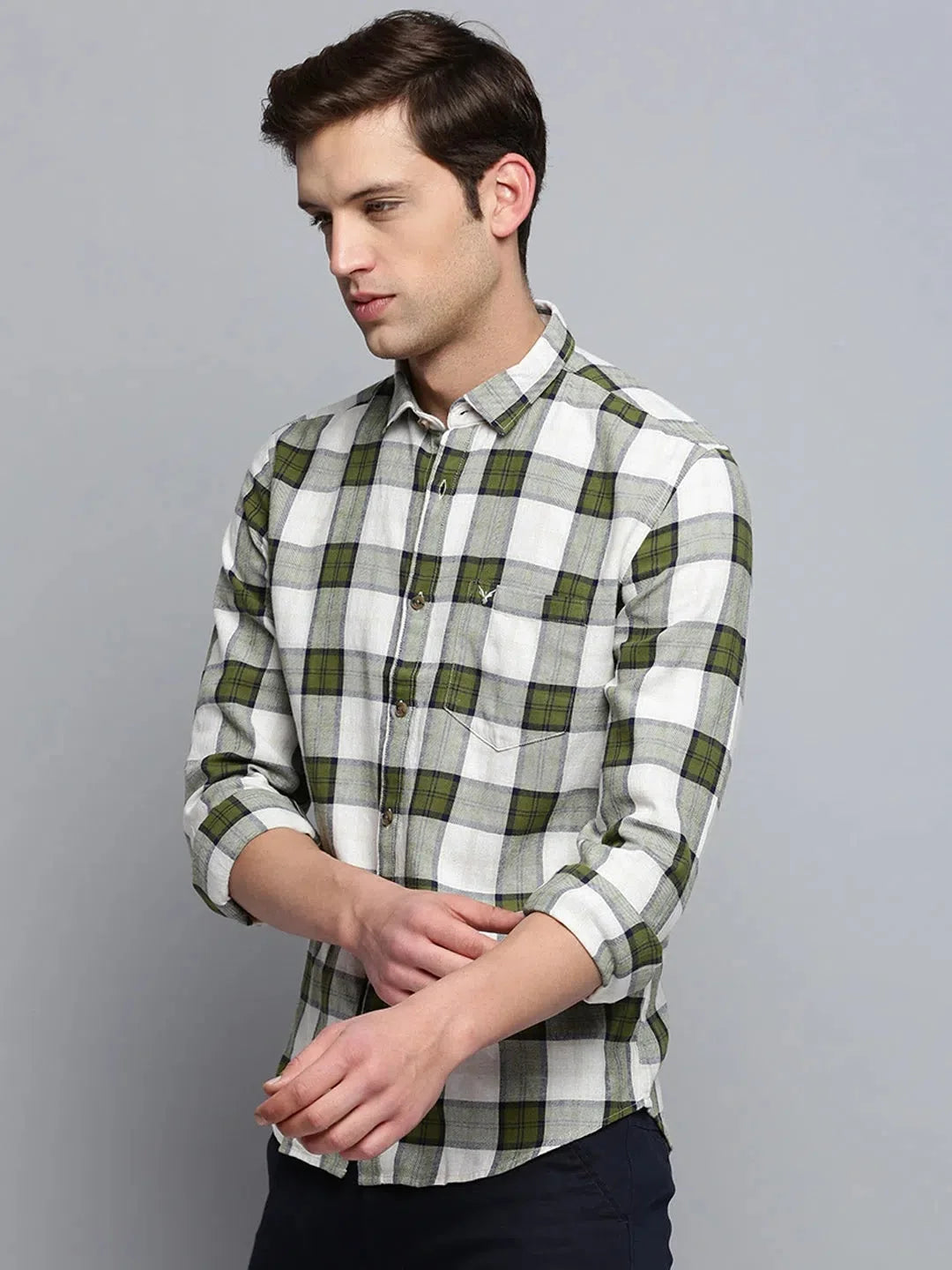Beige Checked Cotton Mens Shirt - DesiQlo Casual Wear