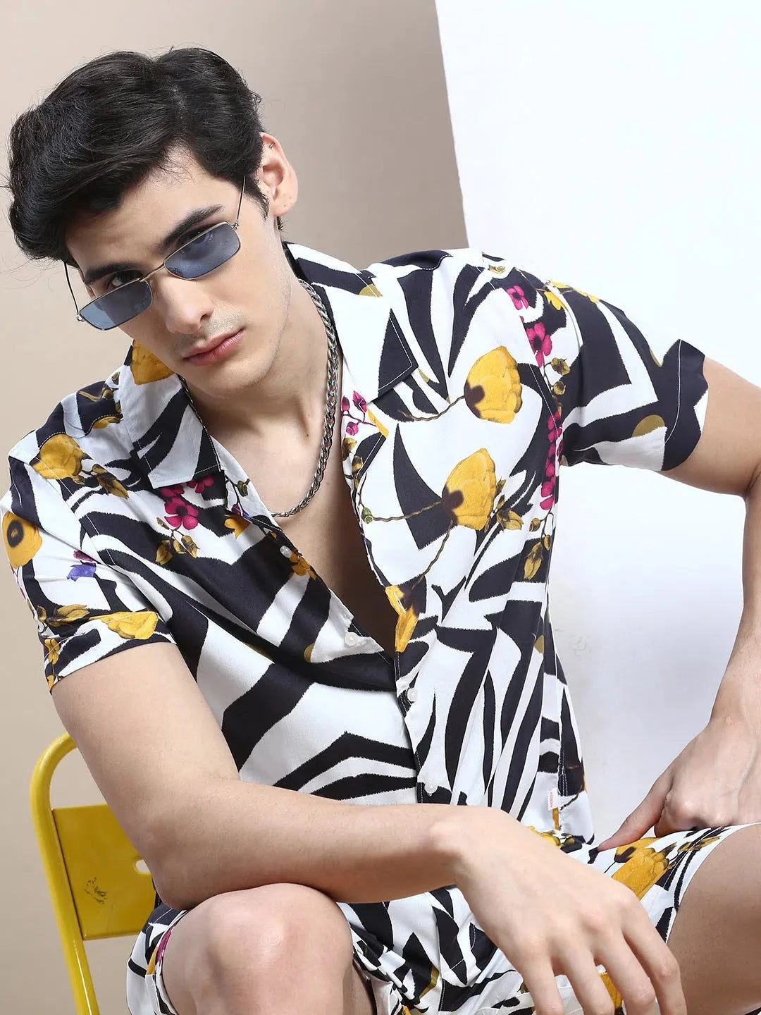 Men's White Printed Casual Co ord Set | Printed Co ord Set