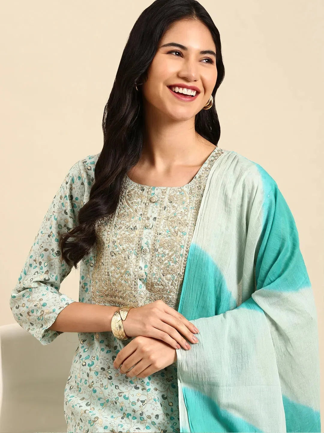 Women's Sea Green Printed Kurta Set-RF-1949eagreen