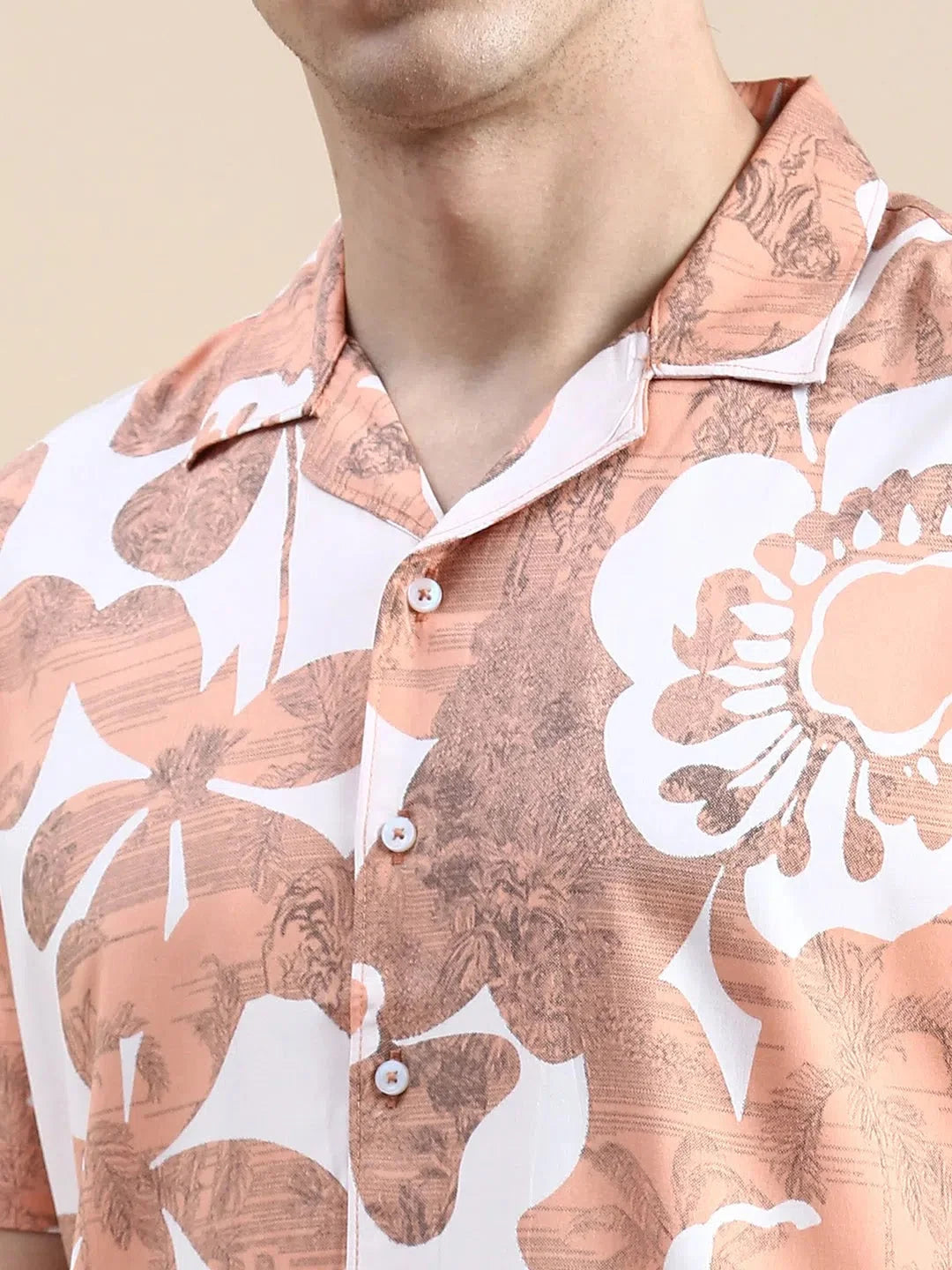 Men's Peach Printed Casual Co ord Set | Stylish Two Piece Sets