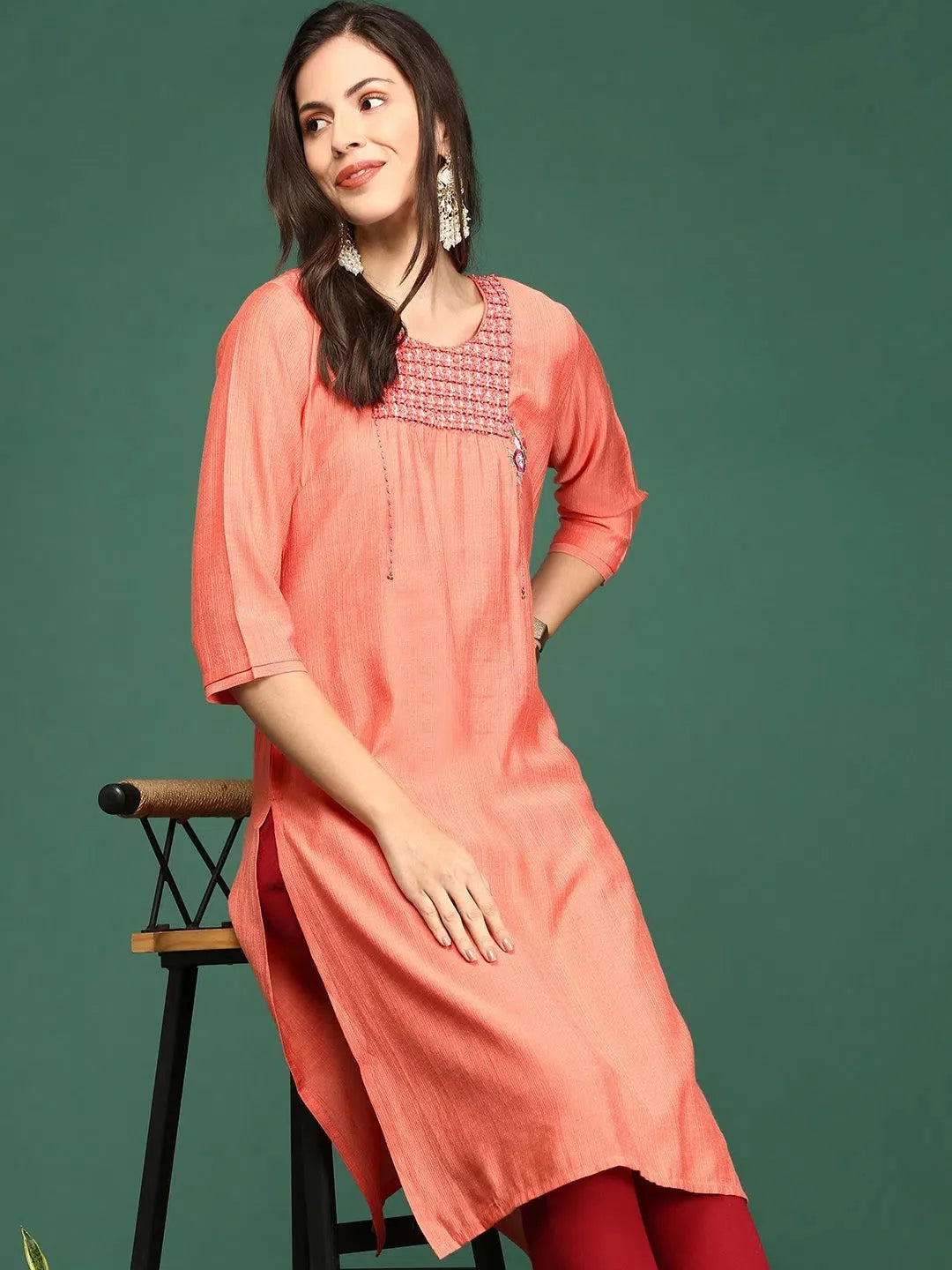 Orange Embellished Indian Kurta for Women - DesiQlo Kurtis