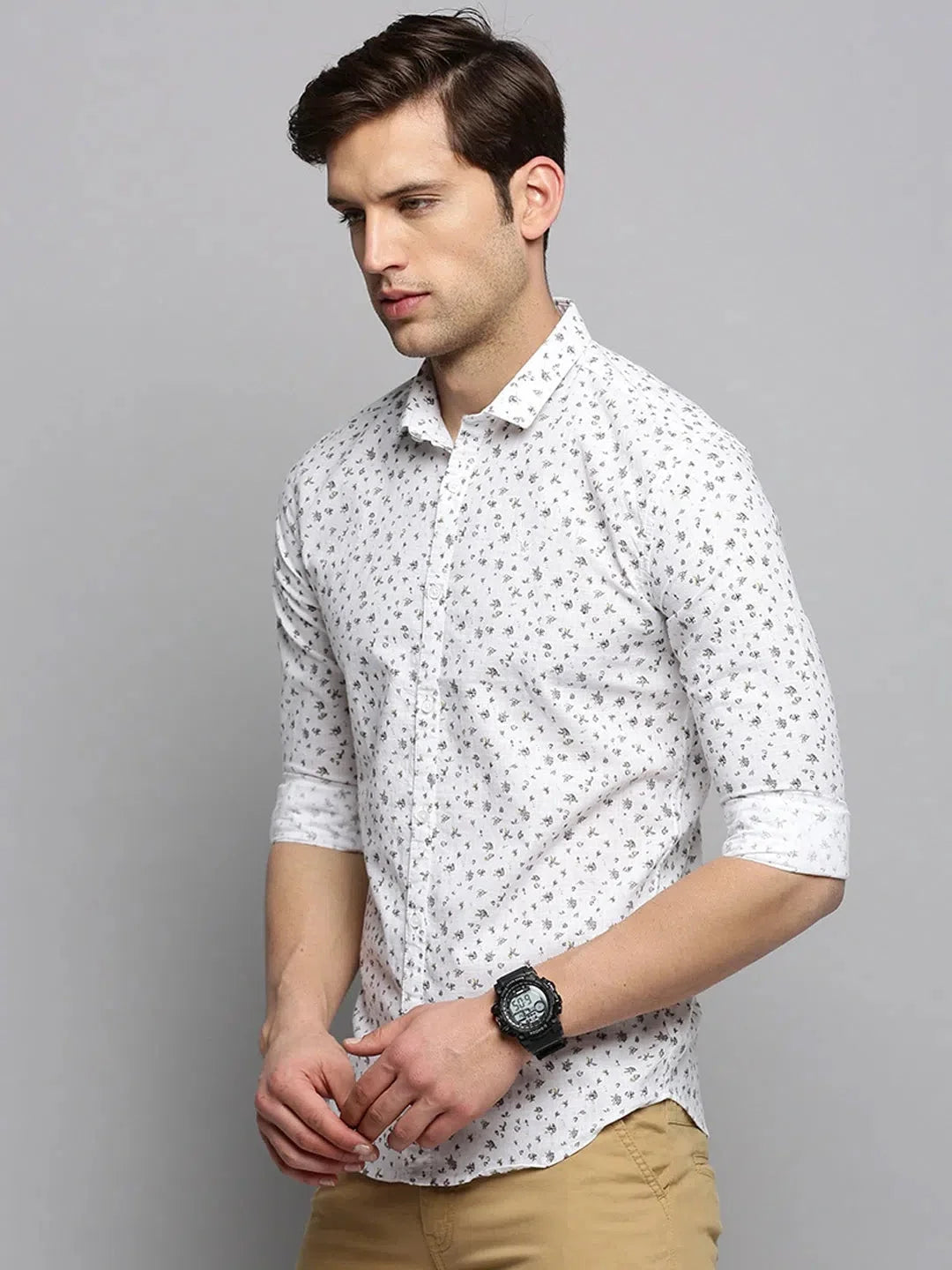 White Printed Mens Linen Shirt - Casual Summer Shirts