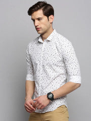 Men White Printed Casual Shirt-REAGANPRINTLILEN-1759-White