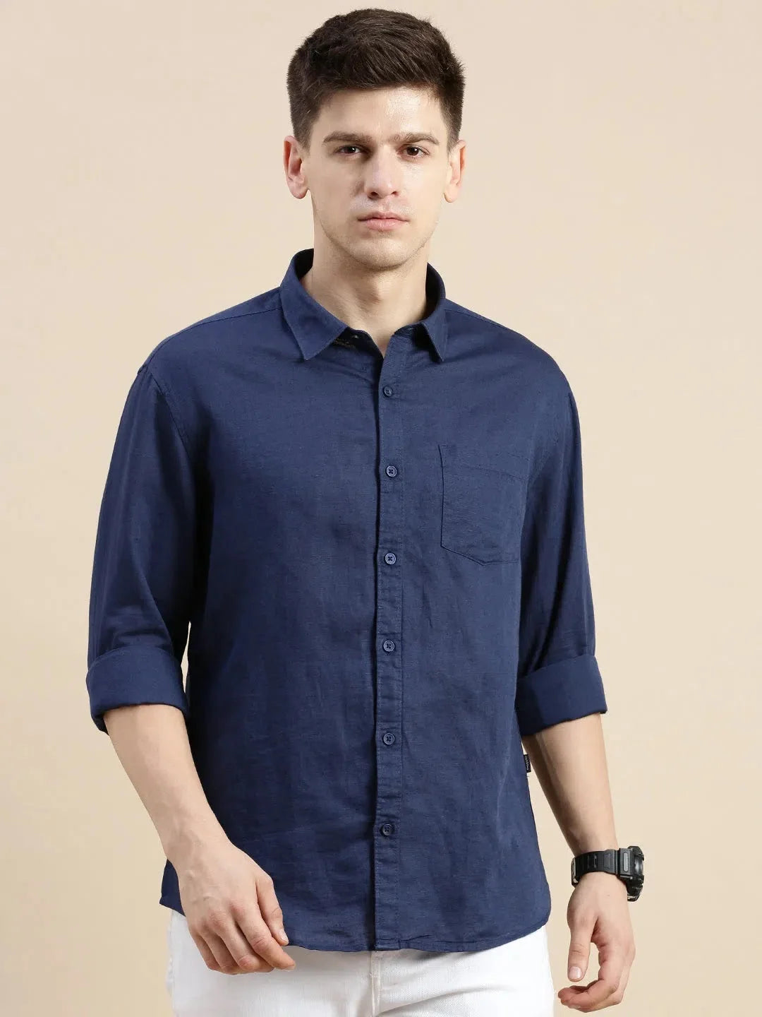 Navy Solid Mens Shirt - DesiQlo Casual Cotton Shirt Style
