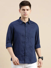 Men Navy Solid Casual Shirt-SWALLOW-1767-Navyblue