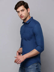 Men Teal Solid Casual Shirt-LARALILEN-3128-Teal