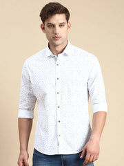 Men White Printed Casual Shirt-GURJANPRINT-5413-White