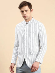 Men White Striped Party Blazer-SOBLZ-79-6-White