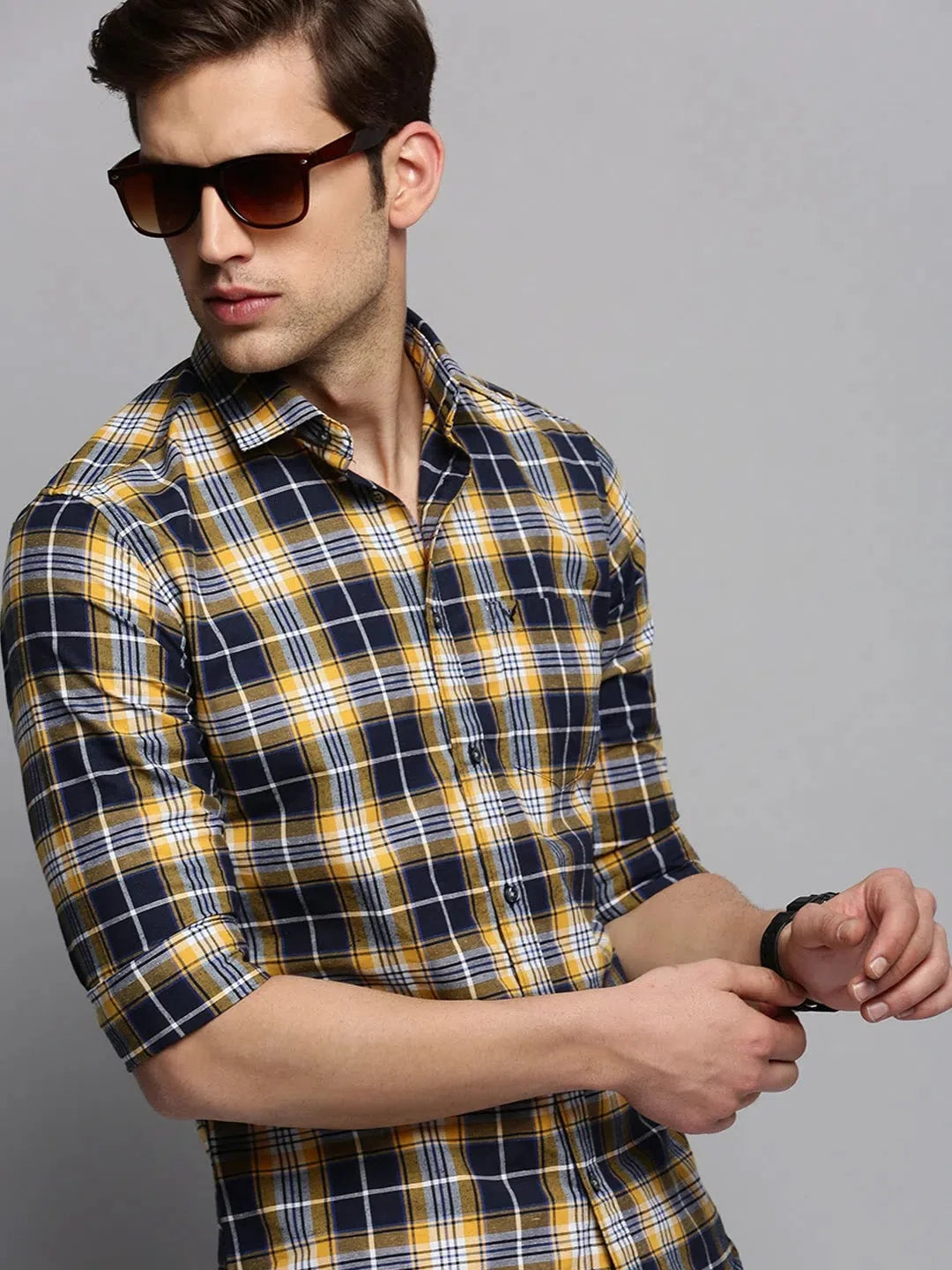 Navy Checked Men's Shirt - Stylish Casual Cotton Shirt