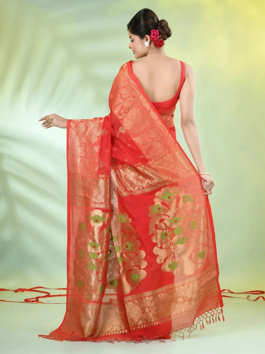 Red Cotton Saree: Nakshi Zari, Indian Sarees