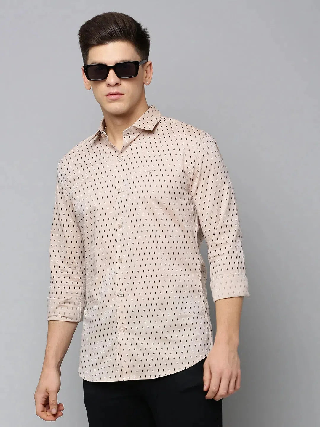 Men Tan Printed Casual Shirt-FLIORIONIEPRINT-3503-Tan