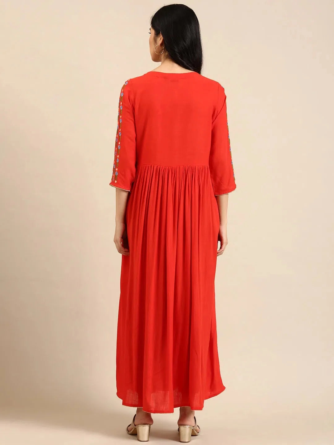 Orange Embellished Cotton Anarkali Kurta | Women's Anarkali Kurti