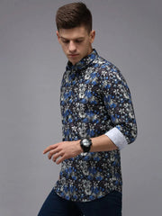 Men Black Printed Casual Shirt-KELVENPRINT-1397-Black
