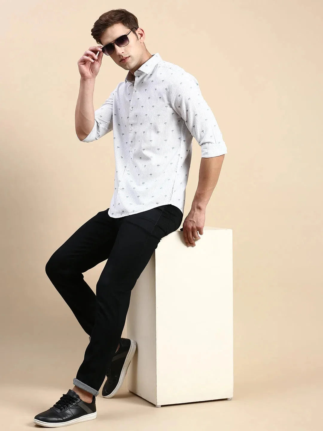 White Striped Mens Shirt | DesiQlo Cotton Casual Shirt
