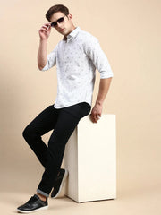 Men White Striped Casual Shirt-DROSHPRINT-8187-Offwhite