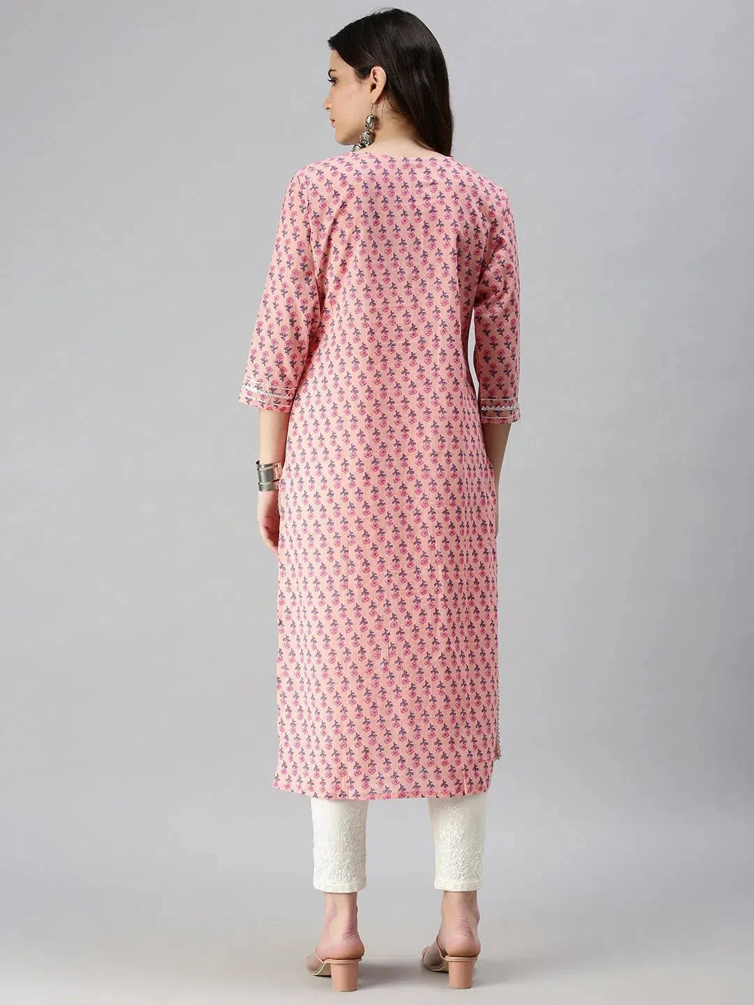 Pink Printed Indian Kurta for Women - Cotton Comfort
