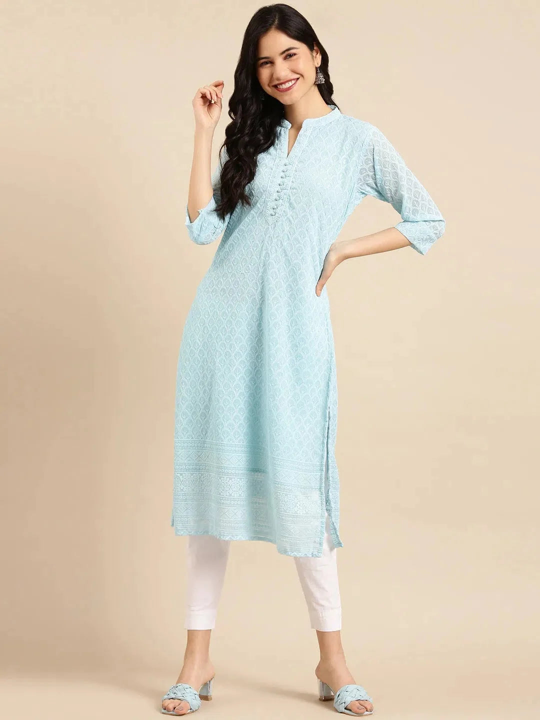 Blue Embroidered Straight Kurta | Indian Kurta Ladies Collection