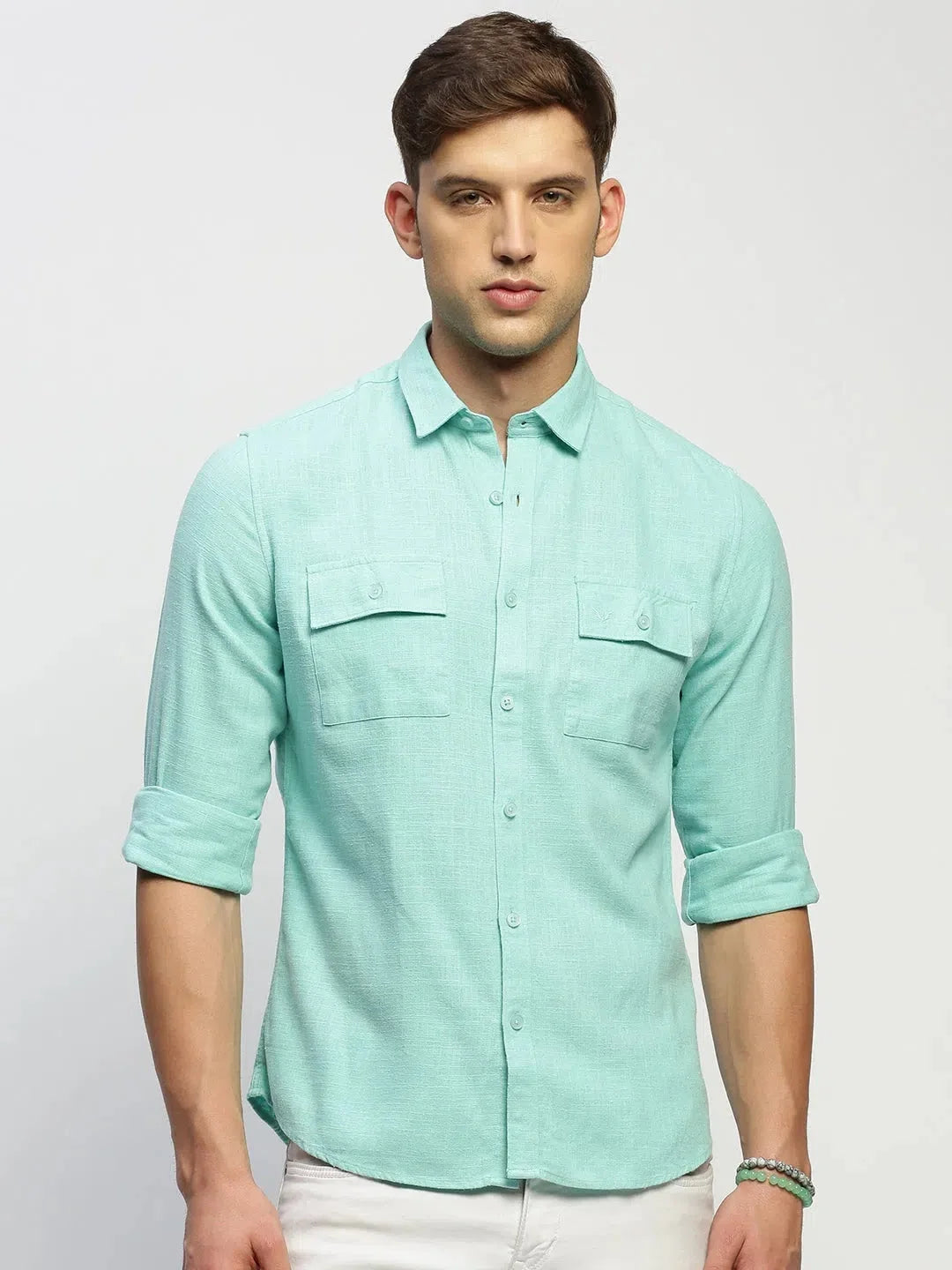 Green Solid Mens Shirt | Casual Cotton Shirt - DesiQlo