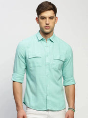Men Green Solid Shirt-ANAH-1679-Seagreen