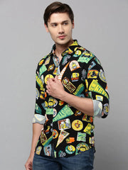 Men Black Printed Casual Shirt-ELICAPRINT-4817-Black