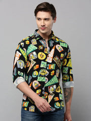 Men Black Printed Casual Shirt-ELICAPRINT-4817-Black