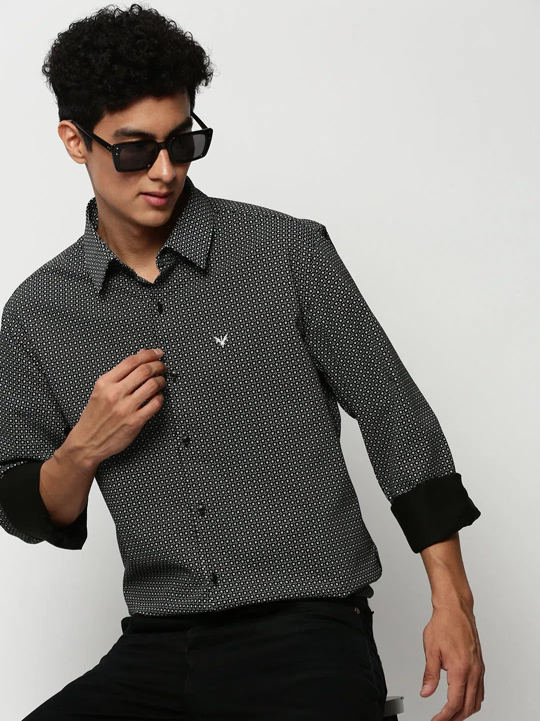 Men Black Printed Casual Casual Shirts-AMALTHEA-1810-Black