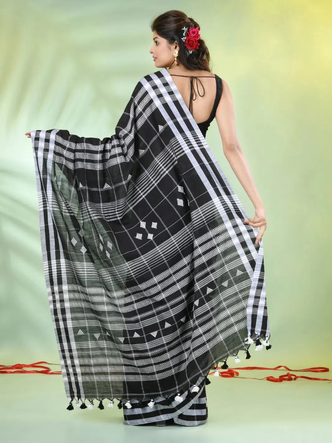 Black Check Cotton Saree | Indian Sarees Online