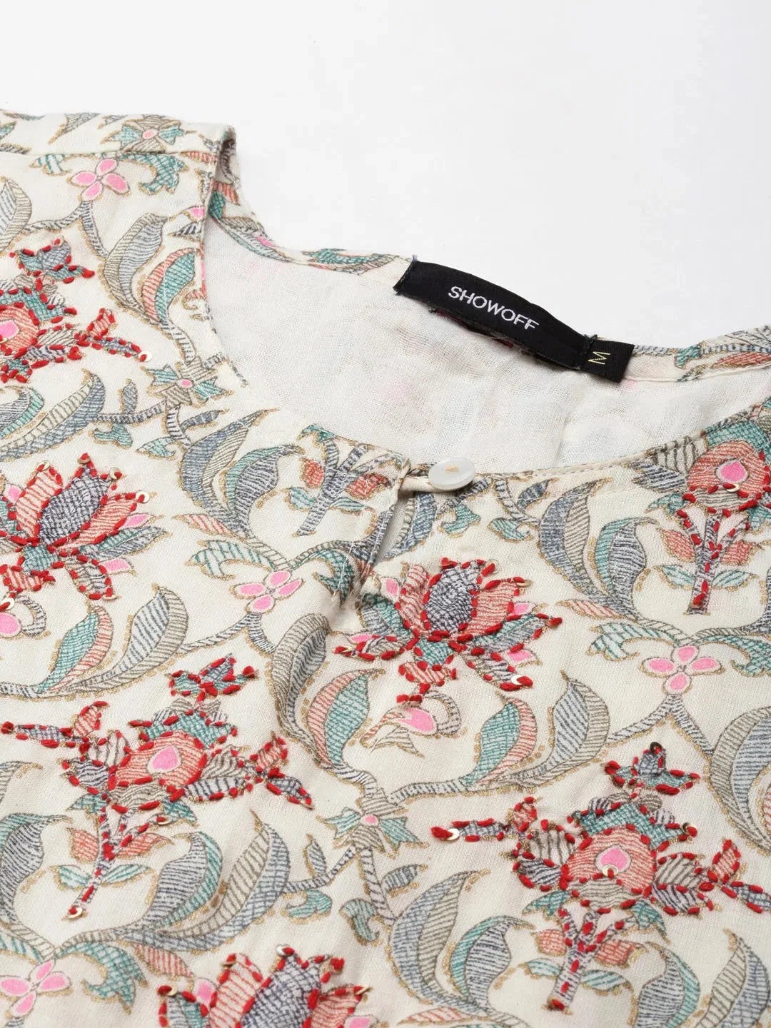 Cream Printed Cotton Anarkali Kurta - DesiQlo Anarkali Kurti