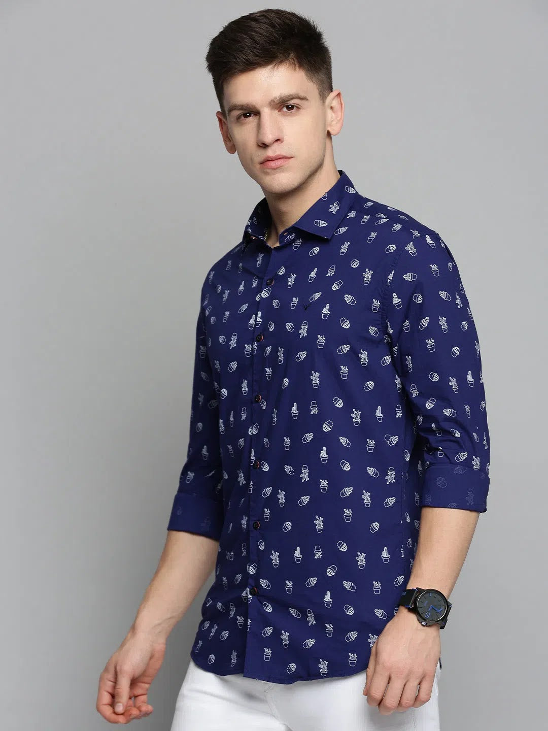 Trendy Navy Printed Mens Shirt - DesiQlo Cotton Casual Shirt
