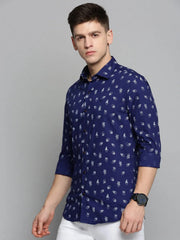 Men Navy Printed Casual Shirt-CARLOSPRINT-3244-Navyblue