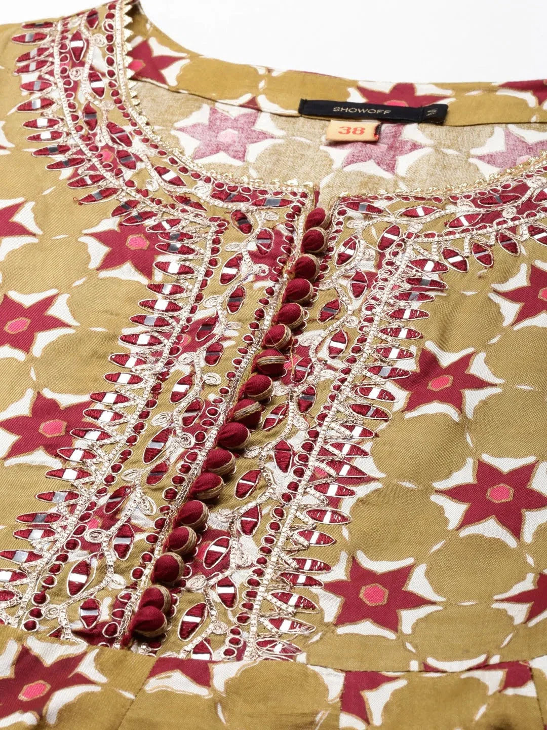 Olive Embellished Anarkali Kurta for Women | Polyester Gown