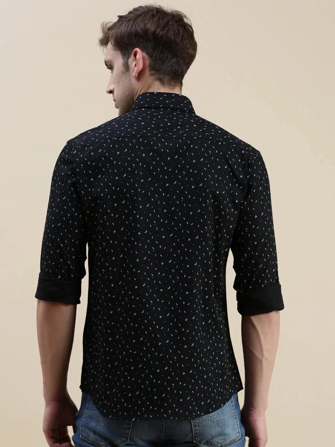 Black Geometric Cotton Mens Shirt | Casual Printed Shirt