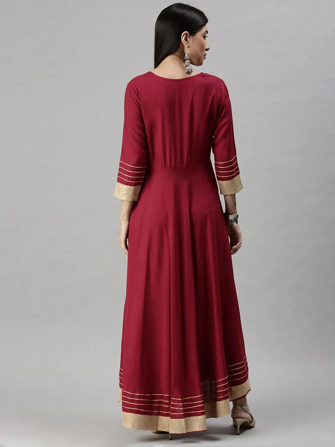 Maroon Solid Cotton Anarkali Kurta for Women | DesiQlo