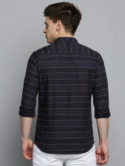 Men Black Solid Casual Shirt-DEERASTRIPES-2069-Black