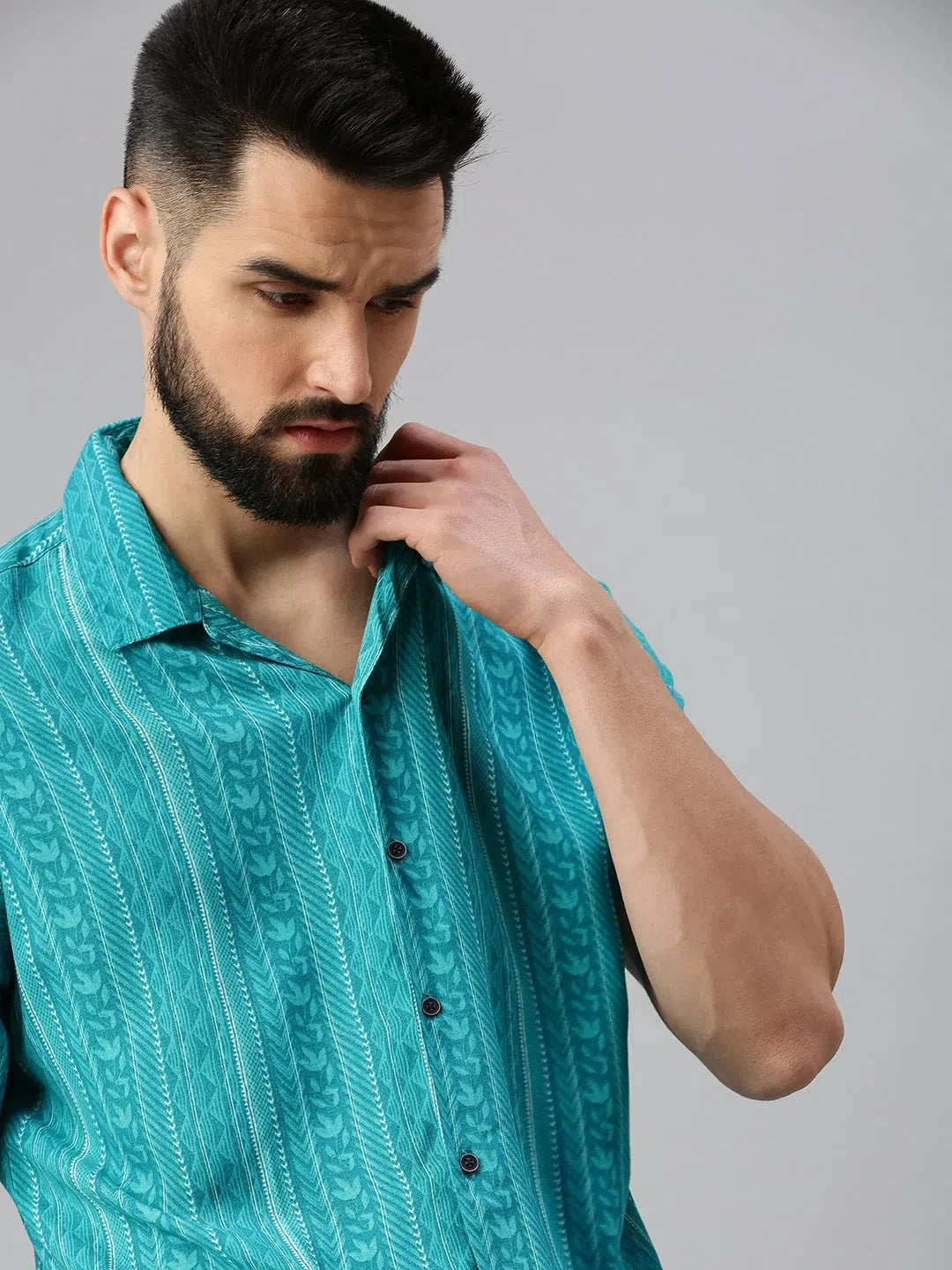 Turquoise Printed Mens Shirt | DesiQlo Cotton Casual Shirt
