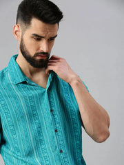 Men Turquoise Blue Abstract Casual Shirt-RESORTPRINT-802-Turquoiseblue