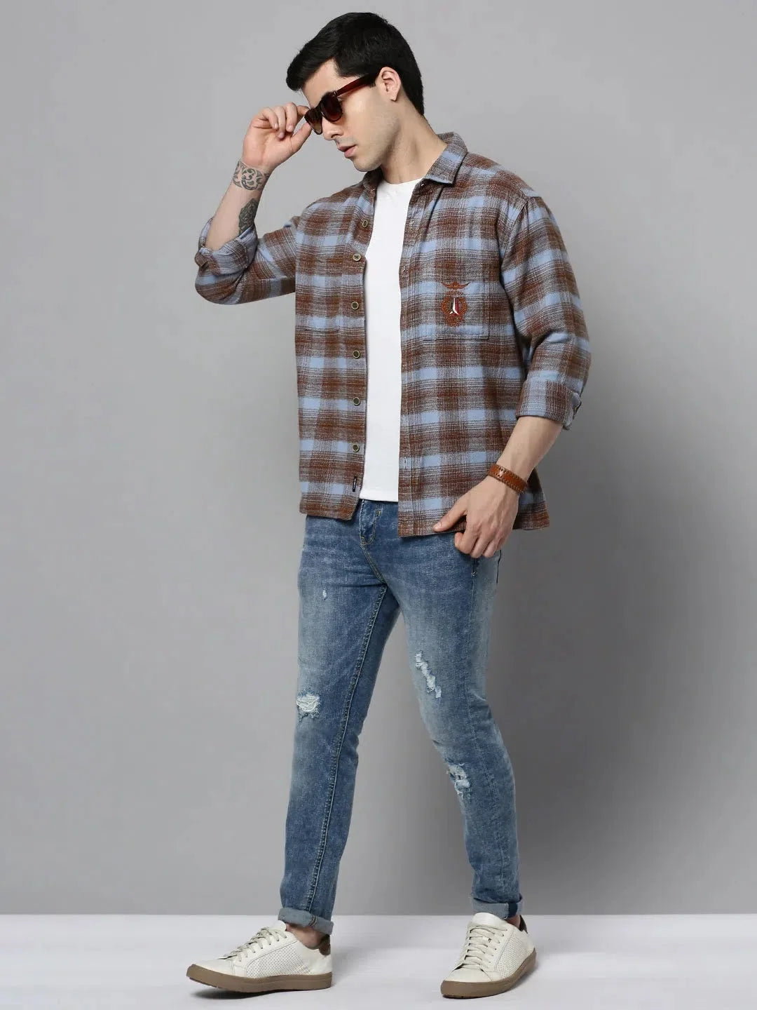 Premium DesiQlo - Blue Checked Mens Shirt | Casual Cotton Shirt