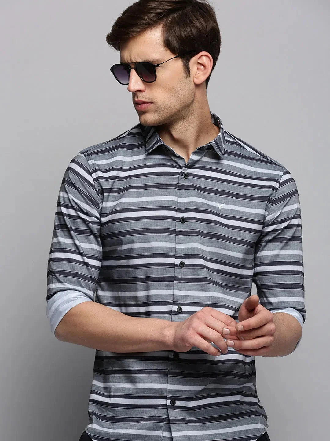 Grey Striped Mens Shirt - Casual Cotton Shirt by DesiQlo