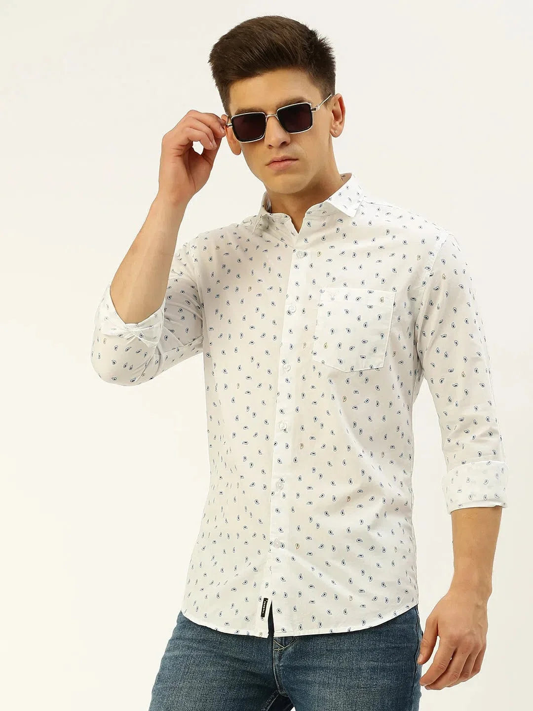 Shop White Printed Mens Shirt - Cotton Casual Shirt | DesiQlo