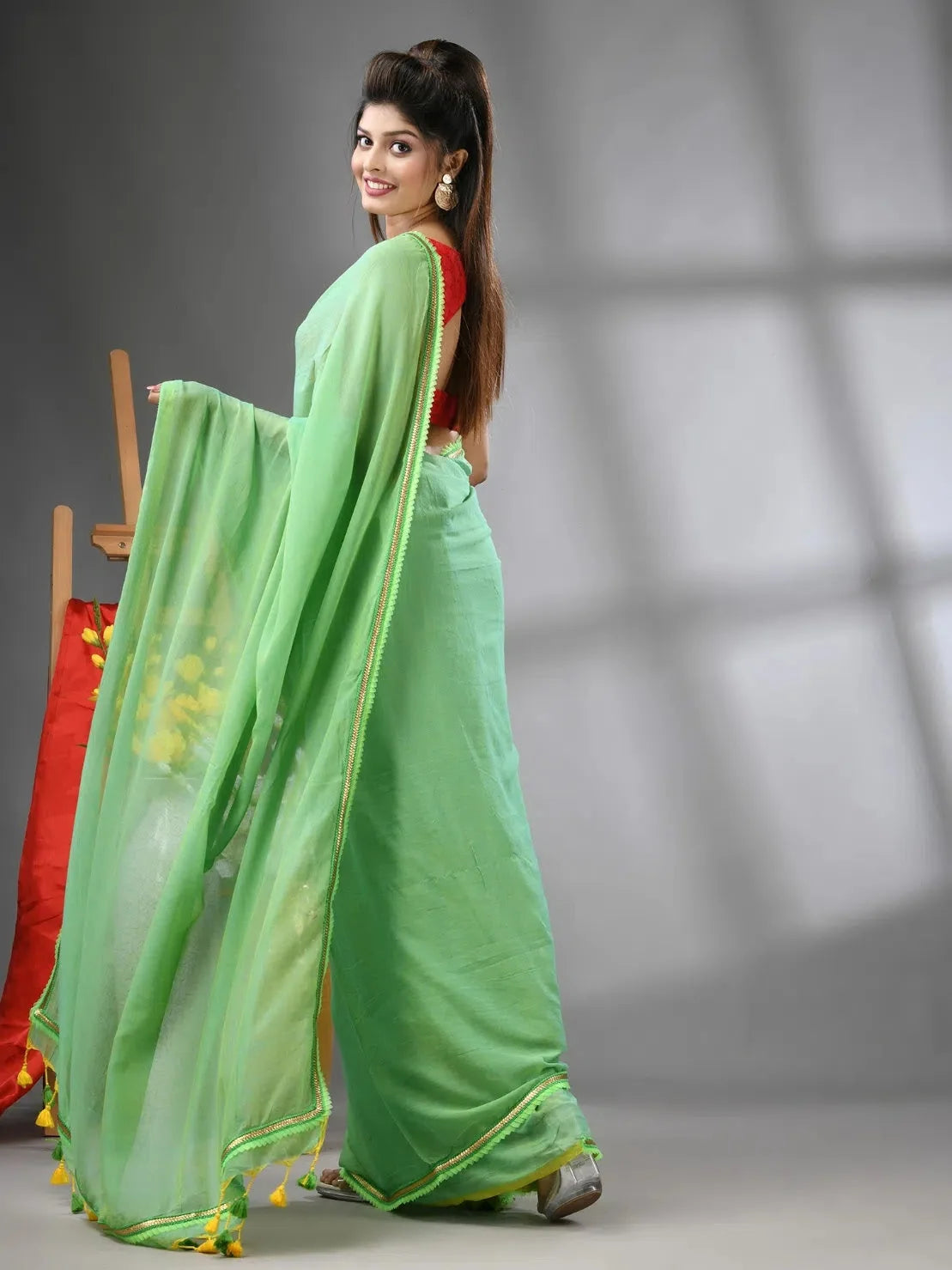 Light Green Cotton Saree: Indian Sarees with Gota Patti
