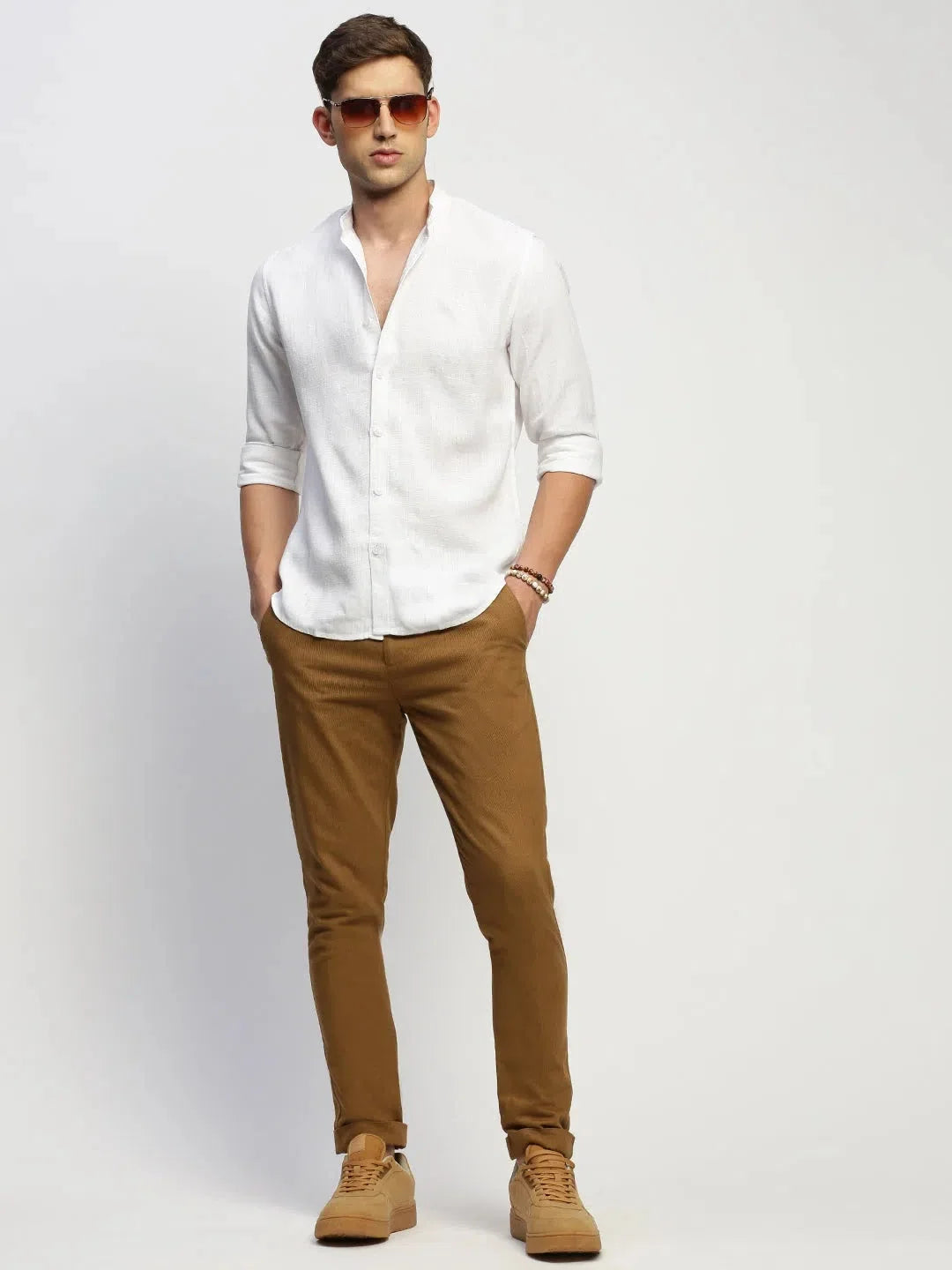 White Solid Cotton Mens Shirt - Classic Style | DesiQlo
